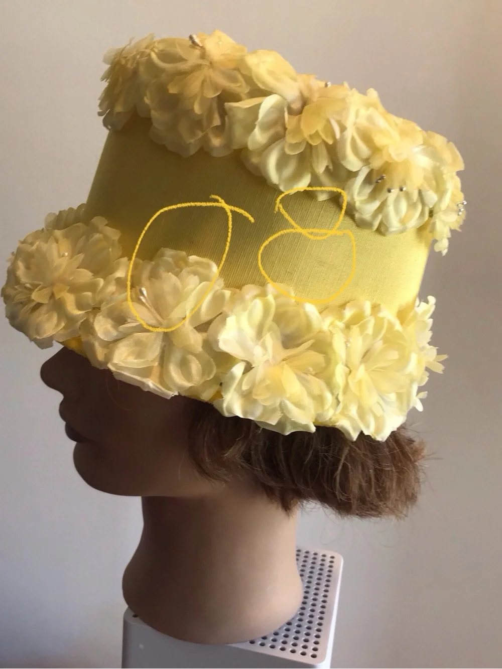 Authentic Vintage 60s Yellow Floral Bucket Cloche Hat Rare Mid-Century Millinery